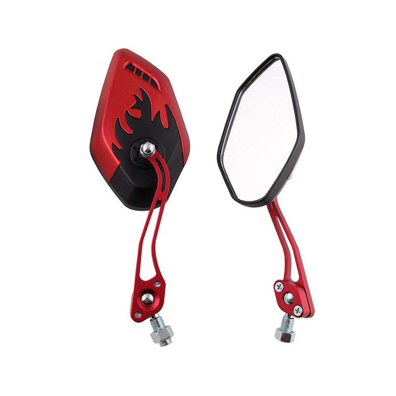 ESUPPORT Red Motorcycle Motorbike 8mm 10mm Rearview Side Mirror ATV Scooter Bike Flame Fire - Image 1